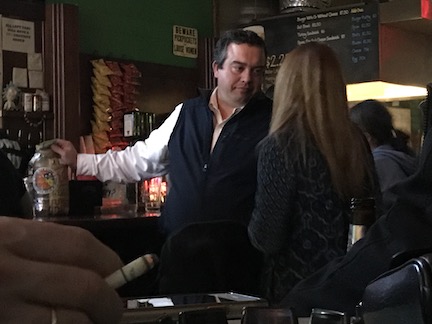 Michael John Gray and an unidentified female at the bar at Midtown Billiards, February 2018